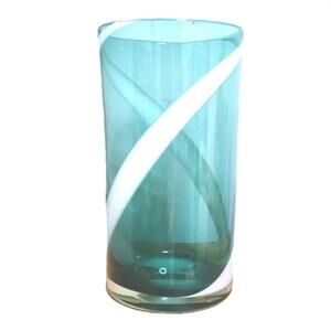 Translucent Aqua /White Swirl Cylinder Flower Vase 11" Tall Centerpiece hea